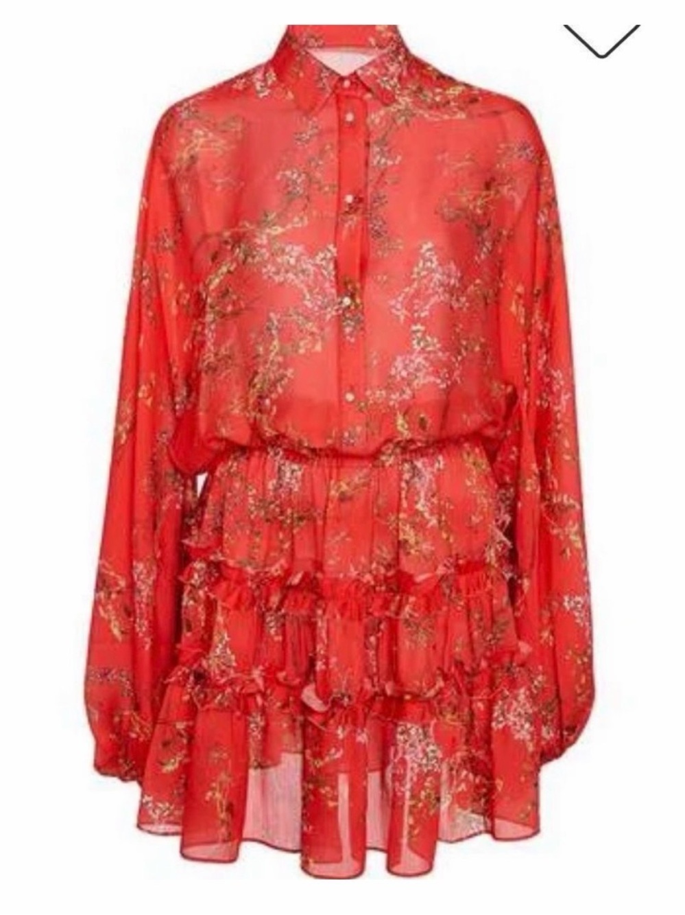 Alexis Loe Dress Red Floral Blouson Sleeve Ruffled Medium New